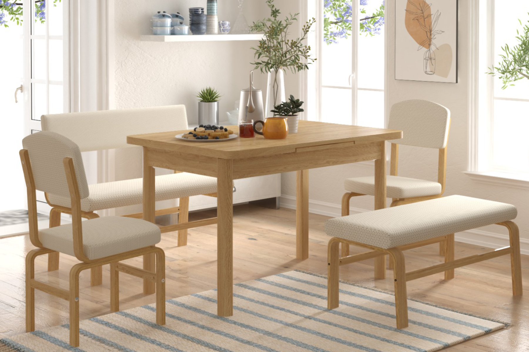 Ege Sandalye Peri Bank Fırat Mutfak Masası Takımı - 80x120 cm